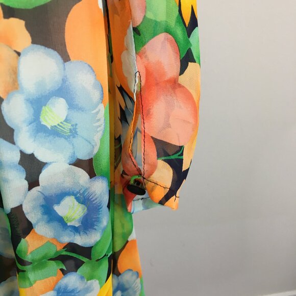 BLUE MOMENT Italy Sheer Multi-Color Floral Print Silk Blend Long Shirt/Dress - Picture 8 of 10